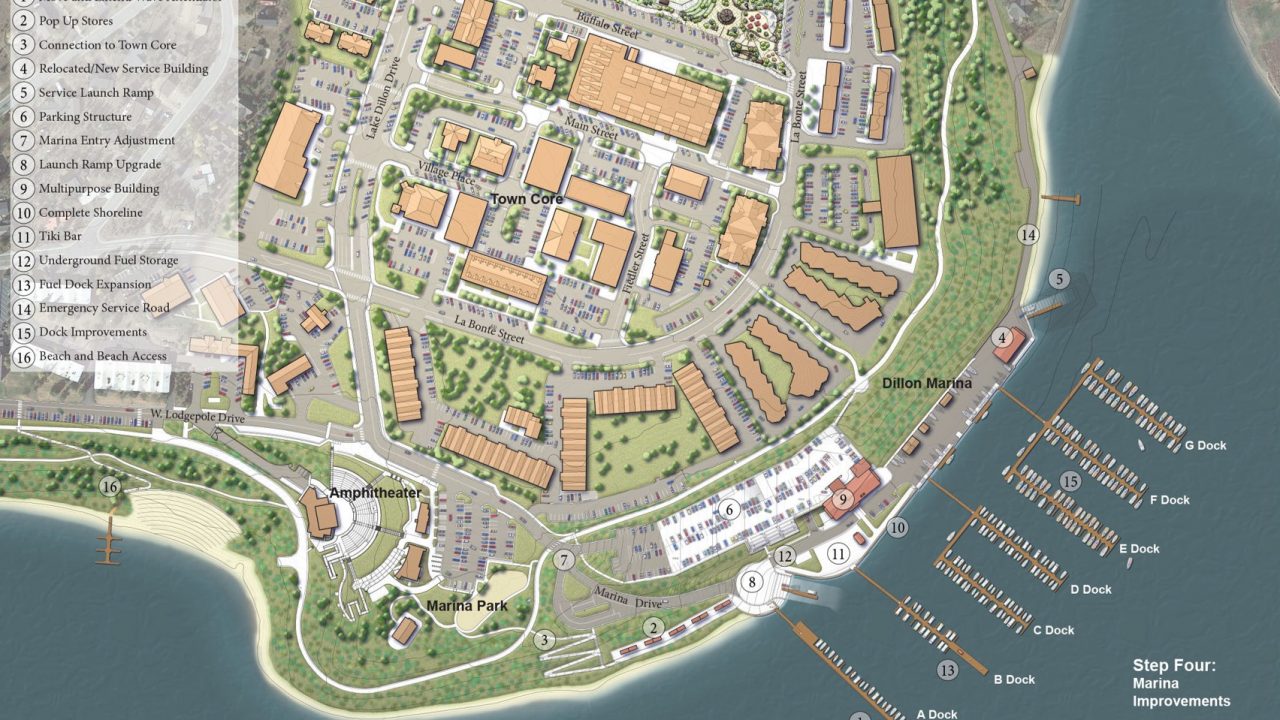 Aerial rendering of a Waterfront Master Plan for Dillon, Colorado