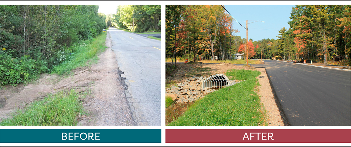 Before and after images of newly reconstructed Margaret Street in Rothschild, Wisconsin.