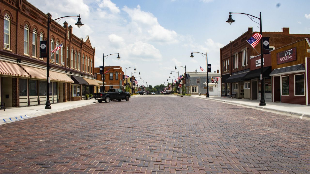 Reconstruction of Main Street in the City of La Porte City, Iowa, with new brick pavers to replicate the historic character.