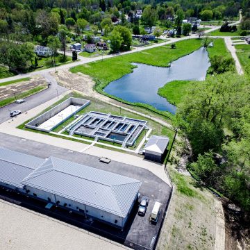 Aerial view of the new wastewater treatment facility in Mount Carroll, Illinois.