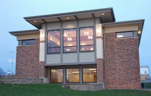 Exterior side view of Barneveld Public Library in Wisconsin.