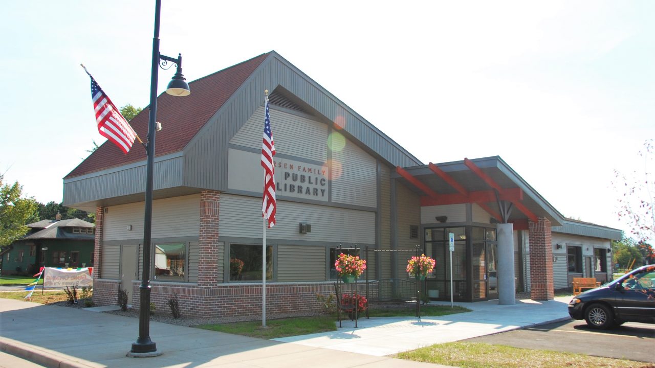 Exterior view of the renovated Larsen Family Library in Webster, Wisconsin.