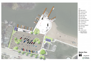 Image of a marina master plan developed by MSA Professional Services that includes site layout, boat launch, and boat wash station for environmental compliance