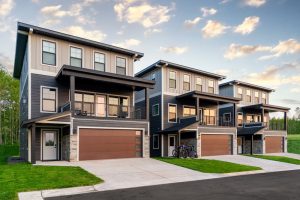 New vacation homes situated along Riverwest Drive as part of a new residential and commercial development in West Duluth, Minnesota